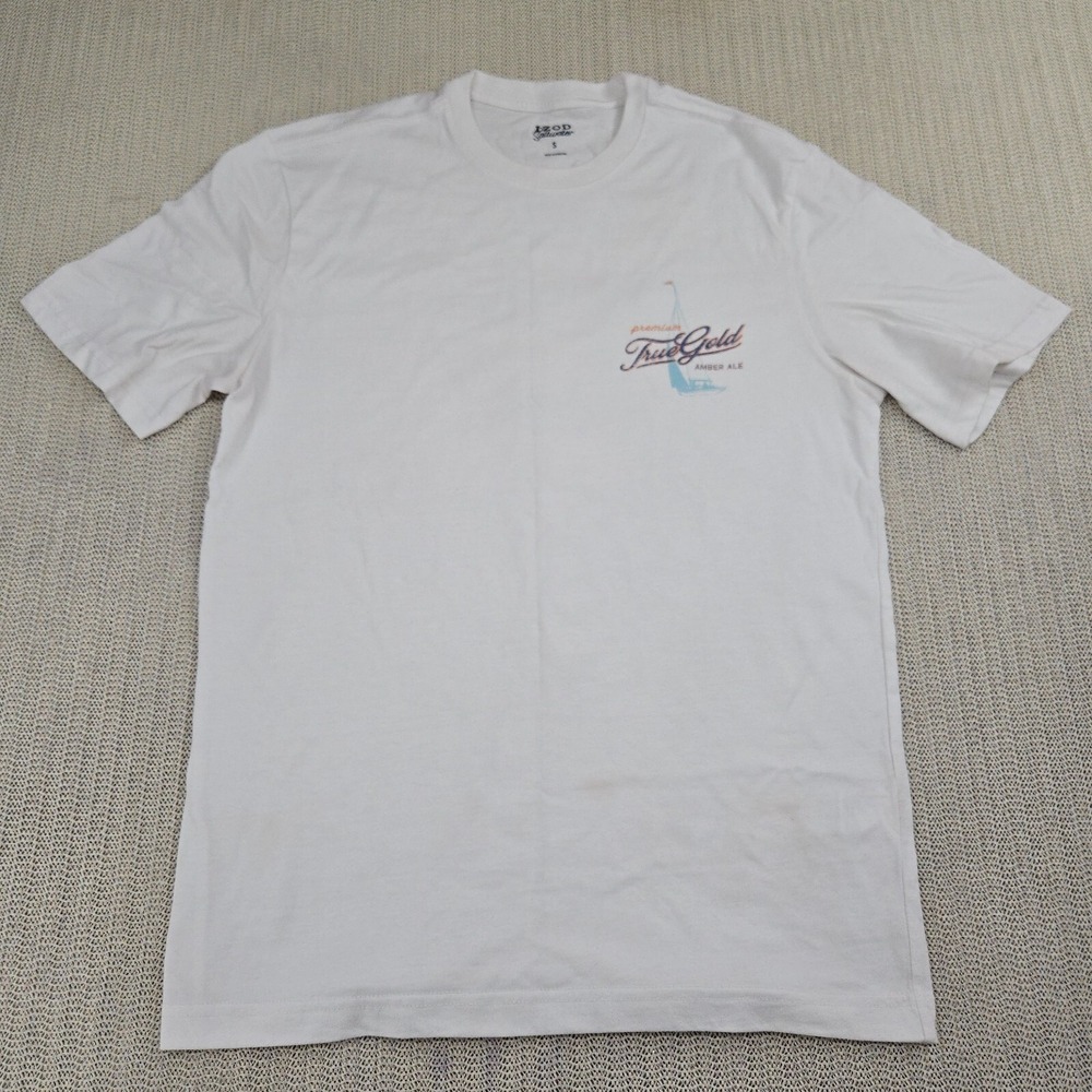 Izod Saltwater Shirt Mens Small White Short Sleeve True Gold Amber Ale Beer